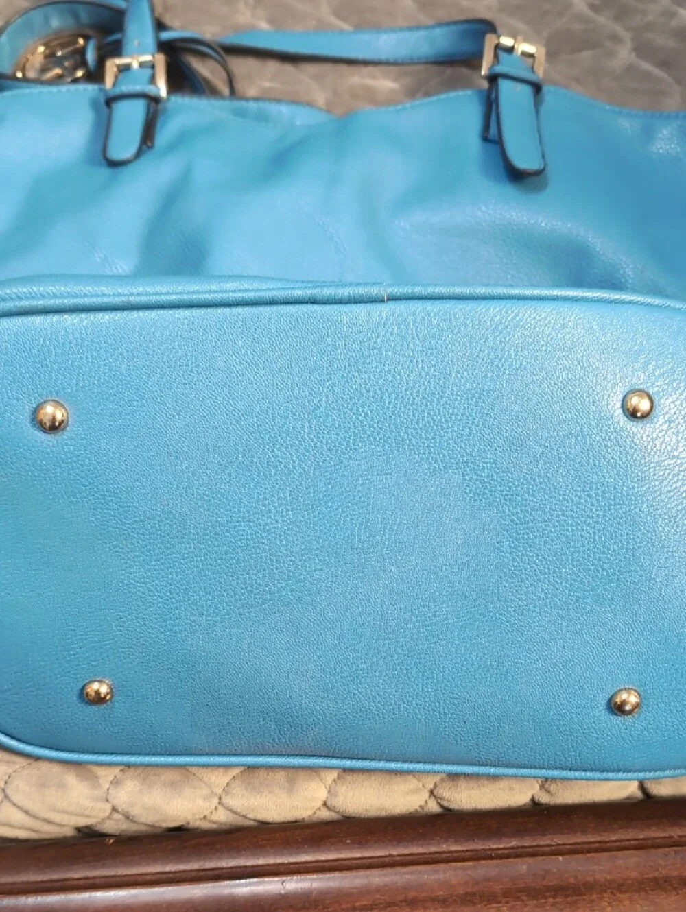 Michael Kors Teal Blue Perforated MK Leather Tote